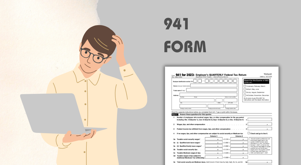An example of the 941 printable form for businesses in the US and the image of the man